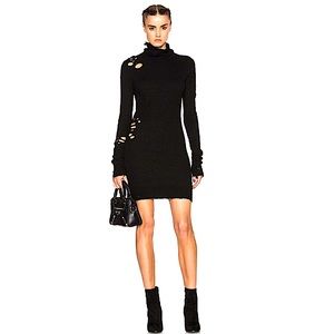 Black OAK NYC distressed long sleeve turtleneck sweater dress